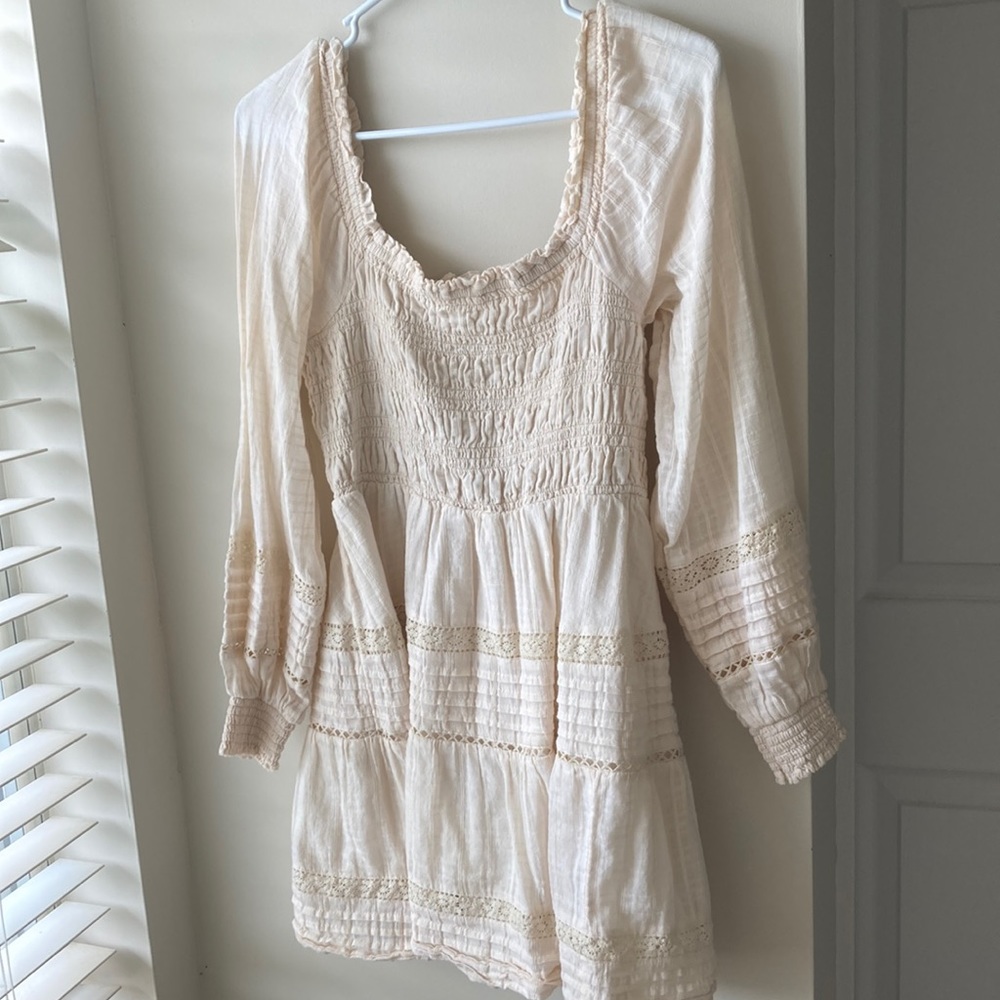 AE cream smocked mini dress